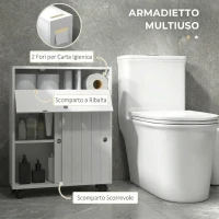 kleankin Mobile Bagno Stretto con Ruote, Ante Scorrevoli, Ripiani Regolabili e 2 Fori per Carta Igienica, Bianco(m-4)