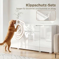 HOMCOM Hoogglans-dressoir, moderne buffetkast met 4 deuren en verstelbare planken, soft-close keukenkast, wit(m-8)
