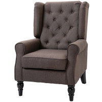 HOMCOM Fauteuil de salon capitonné avec assise large, pieds en bois, style classique, grand confort, 74 x 86 x 102 cm, marron