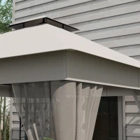 Outsunny Pavillon mit Doppeldach, 3x3 m Wasserabweisend Stabil Winterfest Gartenpavillon mit Moskitonetz Hellgrau(m-9)