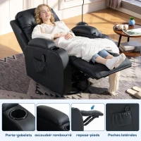 HOMCOM Fauteuil inclinable de massage et chauffage, fauteuil de relaxation, dossier réglable, pivotant 360°, 82x99x103cm, noir(m-7)