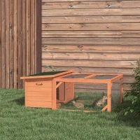 PawHut Clapier d'extérieur, cage lapin avec enclos, toit en asphalte, cadre en bois, 125,5 x 100 x 49 cm, orange(m-2)