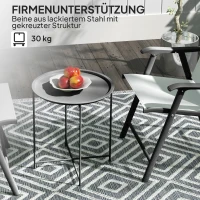 Outsunny Tuintafel, Ronde Buitenzijtafel van Staal met Afneembaar Dienblad, Opvouwbaar Ontwerp, Terrastafel, Zwart(m-5)
