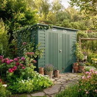 Outsunny 3.7 x 7.9ft Galvanised Steel Shed, with Latched Door and Padlock - Green(m-12)