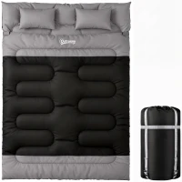 Outsunny Double Sleeping Bag with 2 Pillows, 220 x 160 cm Extra-Large Sleeping Bag for Adults, Black and Grey(m-10)