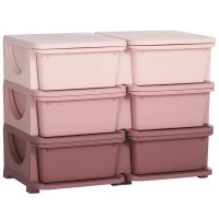 HOMCOM Torre de Almacenamiento Infantil con 6 Cajones Organizador de Juguetes con Bordes Redondeados y Asas 75x37x56,5 cm Rosa(m-1)