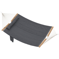 Outsunny Hängematte Outdoor 200x140cm, zweilagig Hängematte mit Kopfstütze Magazintasche Holzstäbe bis 200kg