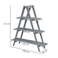 Outsunny Portapiante Verticale 3 Livelli a Doghe, in Legno di Abete, 100x36x112 cm, Grigio(m-3)