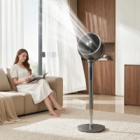 HOMCOM 20dB Silent Standing Fan, 70°+90° Auto Oscillating Fan with 12 Speeds, LED Light, Air Circulator, Remote Control, 12H Timer, for Bedroom, 46 Inch, Grey(m-2)