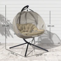 Outsunny Double Hanging Egg Chair 2 Seaters Texteline Swing Hammock Chair with Stand, Cushion and Folding Design, for Indoor and Outdoor, Brown(m-3)