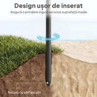 Outsunny Umbrelă de Plajă Reglabilă cu Ancoră pentru Nisip și Geantă de Transport, Ø150x185 cm, Gri Închis(m-6)