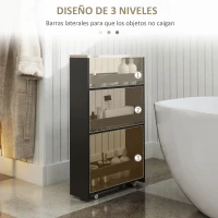 kleankin Carrito Auxiliar con Ruedas de 3 Niveles Carrito de Cocina Estrecho con 3 Estantes Tablero y Asa 48x15x80 cm Negro(m-4)