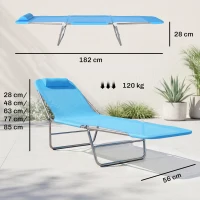 Outsunny Lettino Prendisole Pieghevole con Schienale Reclinabile e Cuscino, 182x56x24.5cm(m-3)