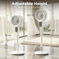 HOMCOM 20 dB Silent Standing Fan for Bedroom, 42" Pedestal Fan with Remote, 90° Oscillating, 8 Speeds, Remote Control, White(m-3)