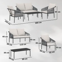 Outsunny Gartenmöbel Set 4-teilig Polyrattan Lounge-Set mit Zweisitzer 2 Sessel Couchtisch abnehmbar Kissen Bindebändern(m-3)