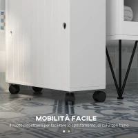 kleankin Mobile Bagno Stretto con Ruote, Ante Scorrevoli, Ripiani Regolabili e 2 Fori per Carta Igienica, Bianco(m-5)