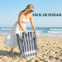 Outsunny Juego de 2 Sillas de Playa Plegables con Dosel Ajustable Respaldo Reclinable 6 Posiciones Reposacabezas Azul y Blanco(m-9)
