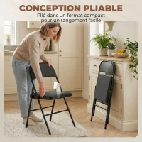 HOMCOM Lot de 2 chaises pliantes chaises de salle à manger portables cadre en acier dim. 45l x 46P x 78H cm noir(m-6)