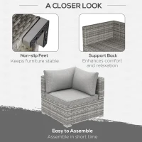 Outsunny Outdoor PE Rattan Corner Sofa, Garden Wicker Furniture Single Sofa Chair w/ Cushions, Light Grey(m-6)