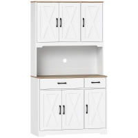 HOMCOM Armário de Cozinha Alto Móvel Auxiliar de Cozinha com Bancada Aberta para Micro-Ondas 2 Gavetas Prateleiras Ajustáveis 94x39,5x175,2 cm Branco