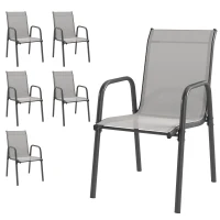 Outsunny Juego de 6 Sillas de Jardín Exterior Apilables con Reposabrazos Asiento y Respaldo de Malla Estructura de Metal Gris(m-11)