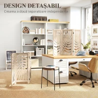 HOMCOM Paravan Interior cu 3 Panouri Pliabil și Separabil din Lemn, Design cu Frunze, 120x170 cm, Culoare Lemn Natural(m-4)