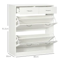 HOMCOM Meuble à chaussures 2 tiroirs et 2 portes abattantes avec étagère réglable 80 x 30 x 91,5 cm poignées alu. naturel(m-3)