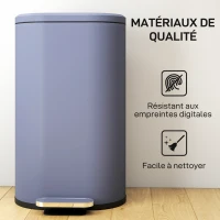 HOMCOM Poubelle cuisine 30L, poubelle à pédale, seau intérieur amovible, couvercle à fermeture douce, 36,5x31x61cm, gris(m-6)