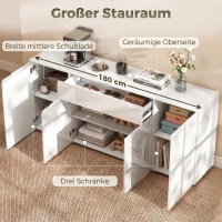 HOMCOM Hoogglans-dressoir, moderne buffetkast met 4 deuren en verstelbare planken, soft-close keukenkast, wit(m-5)