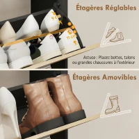 HOMCOM Meuble à chaussures 8 paires, armoire à chaussures étroite avec 2 tiroirs rabattables, 3 compartiments ouverts, noir(m-6)