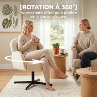 HOMCOM Fauteuil salon pivotant fauteuil d'appoint rembourré en velours dossier en forme de coquille coussin à ressorts beige(m-5)