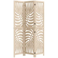 HOMCOM Paravan Interior cu 3 Panouri Pliabil și Separabil din Lemn, Design cu Frunze, 120x170 cm, Culoare Lemn Natural(m-10)