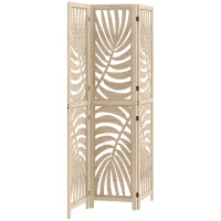 HOMCOM Paravan Interior cu 3 Panouri Pliabil și Separabil din Lemn, Design cu Frunze, 120x170 cm, Culoare Lemn Natural(m-1)