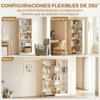 HOMCOM Estantería Expandible 5 Niveles Giratoria 350° Ancho Ajustable Convertible en en L Recta o Compacta 111,5x23,8x163,7 cm(m-4)