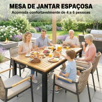 Outsunny Mesa de Jantar de Jardim em Madeira para 6 Pessoas com Tampo de Ripas e Orifício 150x75x75 cm Natural(m-4)