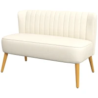 HOMCOM Divano 2 Posti in Tessuto Effetto Lino Senza Braccioli con Gambe in Legno, 117x56.5x77 cm, Bianco Crema(m-10)