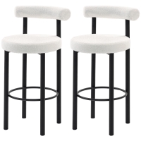 HOMCOM Lot de 2 tabourets de bar, chaises de bar en tissu bouclette avec dossier incurvé, repose-pieds, 50x52,5x98cm, blanc