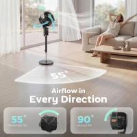 HOMCOM 20 dB Silent Standing Fan for Bedroom, 44" Pedestal Fan with 90° Oscillating, 8 Speeds and LED Light, Black(m-6)