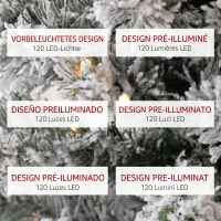 HOMCOM Brad de Crăciun înzăpezit cu 263 de crengi și lumini LED albe, din plastic și metal, Ø45x150 cm, verde(m-5)