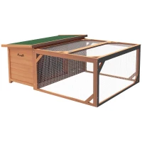 PawHut Clapier d'extérieur, cage lapin avec enclos, toit en asphalte, cadre en bois, 125,5 x 100 x 49 cm, orange(m-1)