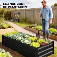 Outsunny Jardinière rectangulaire potager de jardin en acier galvanisé bordure de sécurité et fond ouvert 150x70x30cm gris foncé(m-4)