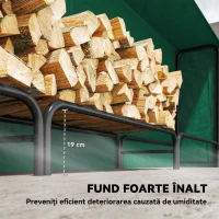 Outsunny Suport pentru Lemne de 1m³ Reglabil cu Acoperire Impermeabilă din PE, din Metal, 300x36x99 cm, Negru și Verde Închis(m-5)