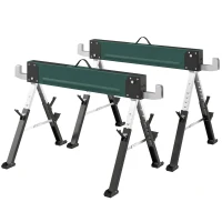 HOMCOM lote de 2 caballetes plegables de metal, carga máx 1160 kg, altura regulable 64-81cm, asa de transporte, verde(m-8)