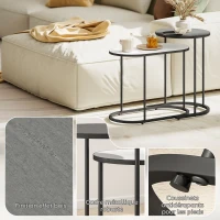 HOMCOM Lot de 2 tables basses gigognes, tables d'appoint empilable style contemporain, cadre en métal gris et blanc(m-5)