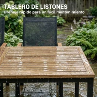 Outsunny Conjunto de Mesa y Sillas Jardín con Mesa con Tablero de Listones y 6 Sillas Transpirables para Terraza Patio Negro(m-7)
