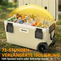 Outsunny Kühlbox 70L Große Passive Thermobox bis zu 72 Std. Kühlung, mit PU-Vollschaumisolierung Rädern Ablassventil Griff(m-4)