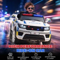 HOMCOM Ride on Police Kids Car 12V Electric Car for 3-6 Years with Remote Control Siren Flashing Lights Suspension, White(m-7)