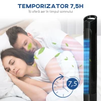 HOMCOM, Ventilator de Turn, 3 Funcții și 3 Viteze, Plastic PP, 20 x 20 x 78,5 cmm, Negru(m-7)