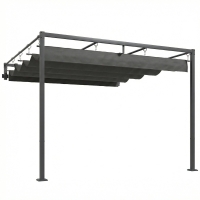 Outsunny Pérgola de Pared de Jardín 3x3 m con Techo Retráctil Protección UPF30+ Drenaje Cenador de Jardín para Exterior Gris