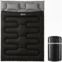 Outsunny Double Sleeping Bag with 2 Pillows, 220 x 160 cm Extra-Large Sleeping Bag for Adults, Black(m-10)